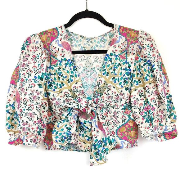 NWOT ♡ Sandro Paris ♡ Iram Linen and Shantung Silk Blend Cropped Blouse - Picture 3 of 7